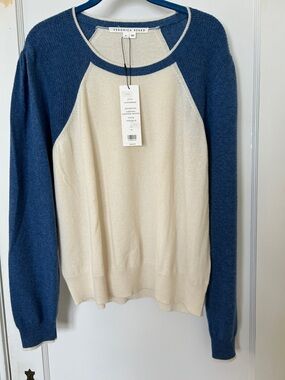 NWT Veronica Beard Albertina cashmere sweater ivory/blue XL